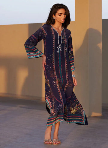 Farah Talib Aziz | Laani The Kaftan Edit | Zahara Midnight Crepe - Aqsa Fabrics