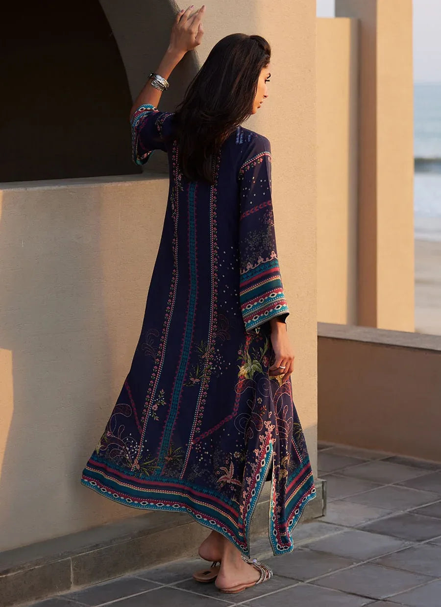 Farah Talib Aziz | Laani The Kaftan Edit | Zahara Midnight Crepe - Aqsa Fabrics
