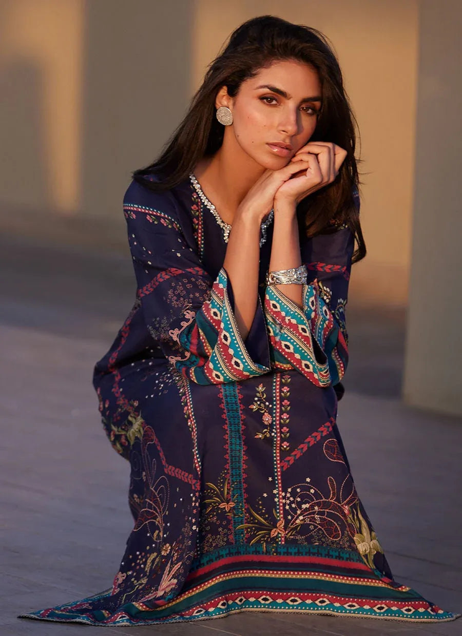Farah Talib Aziz | Laani The Kaftan Edit | Zahara Midnight Crepe - Aqsa Fabrics