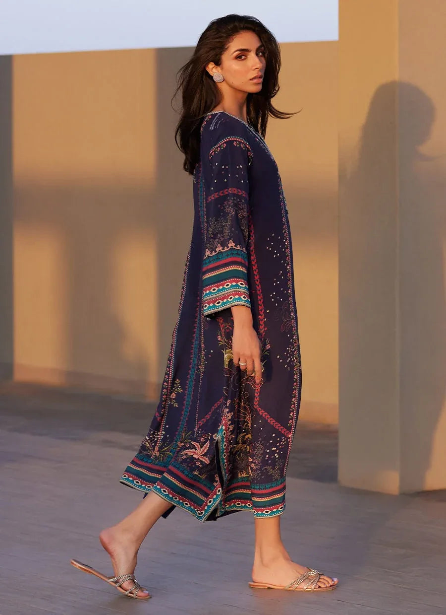 Farah Talib Aziz | Laani The Kaftan Edit | Zahara Midnight Crepe - Aqsa Fabrics