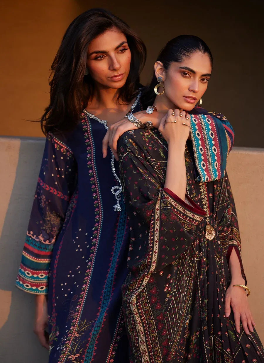 Farah Talib Aziz | Laani The Kaftan Edit | Zahara Midnight Crepe - Aqsa Fabrics