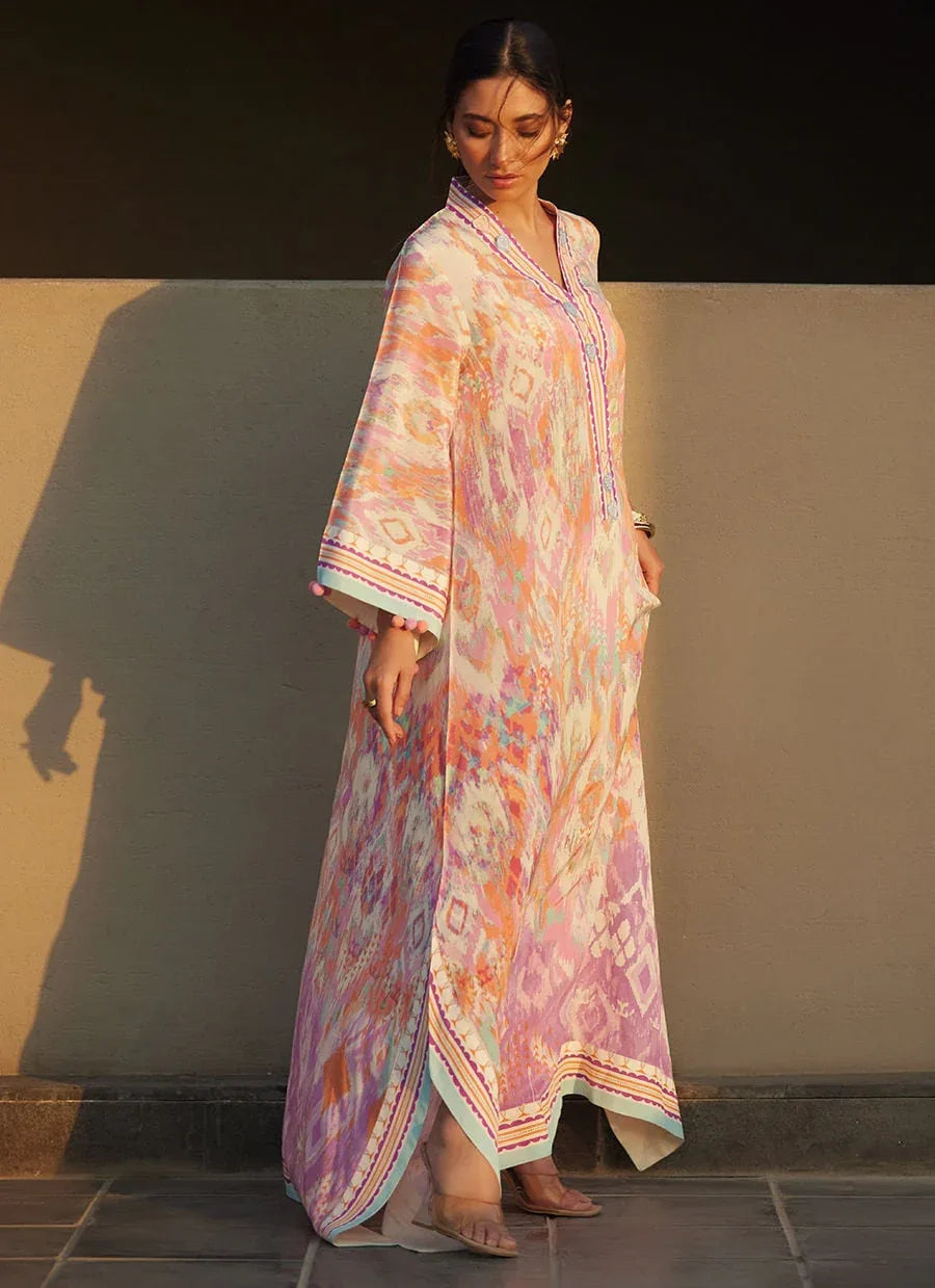 Farah Talib Aziz | Laani The Kaftan Edit | Solana Sunset Crepe - Aqsa Fabrics