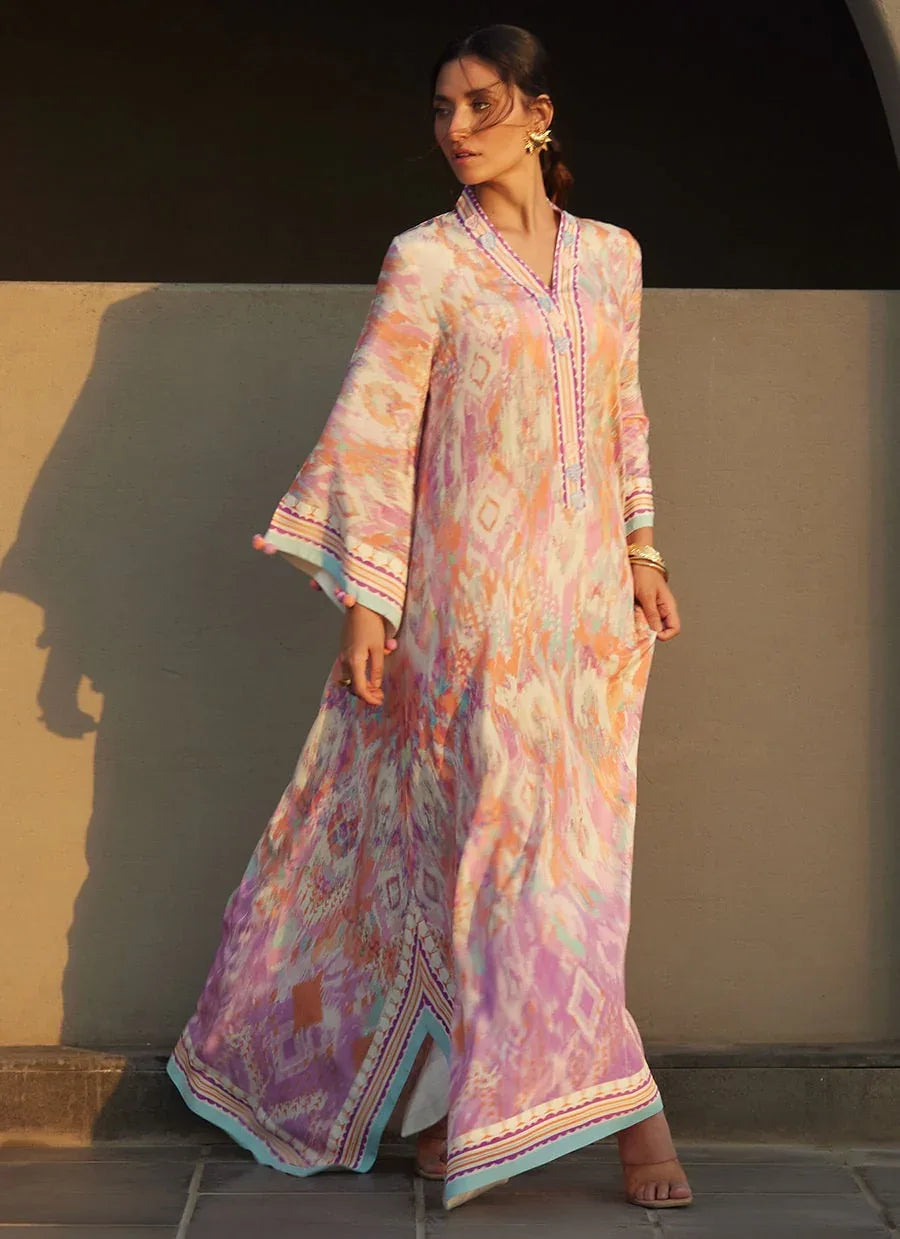 Farah Talib Aziz | Laani The Kaftan Edit | Solana Sunset Crepe - Aqsa Fabrics