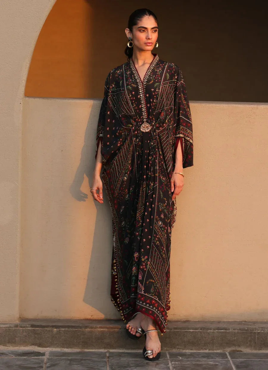 Farah Talib Aziz | Laani The Kaftan Edit | Neroli Onyx Crepe - Aqsa Fabrics