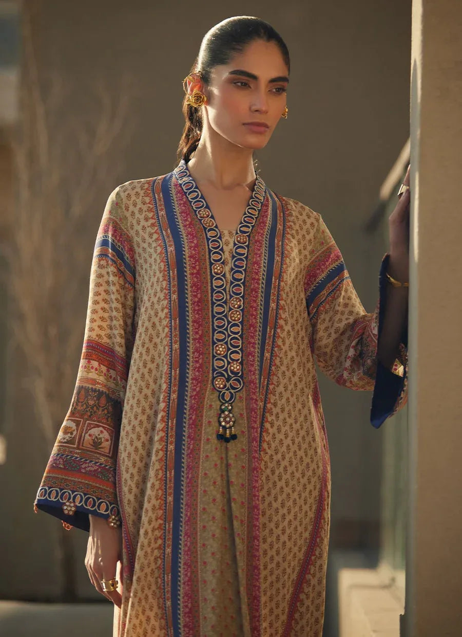 Farah Talib Aziz | Laani The Kaftan Edit | Sora Sand Crepe - Aqsa Fabrics