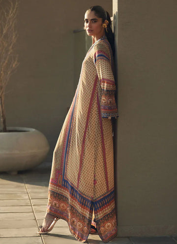 Farah Talib Aziz | Laani The Kaftan Edit | Sora Sand Crepe - Aqsa Fabrics