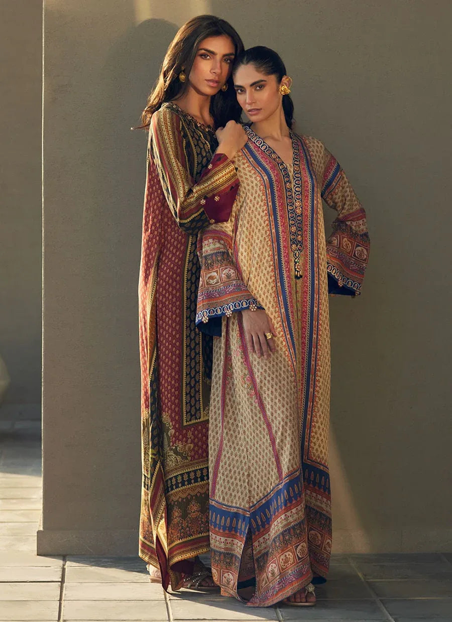 Farah Talib Aziz | Laani The Kaftan Edit | Sora Sand Crepe - Aqsa Fabrics