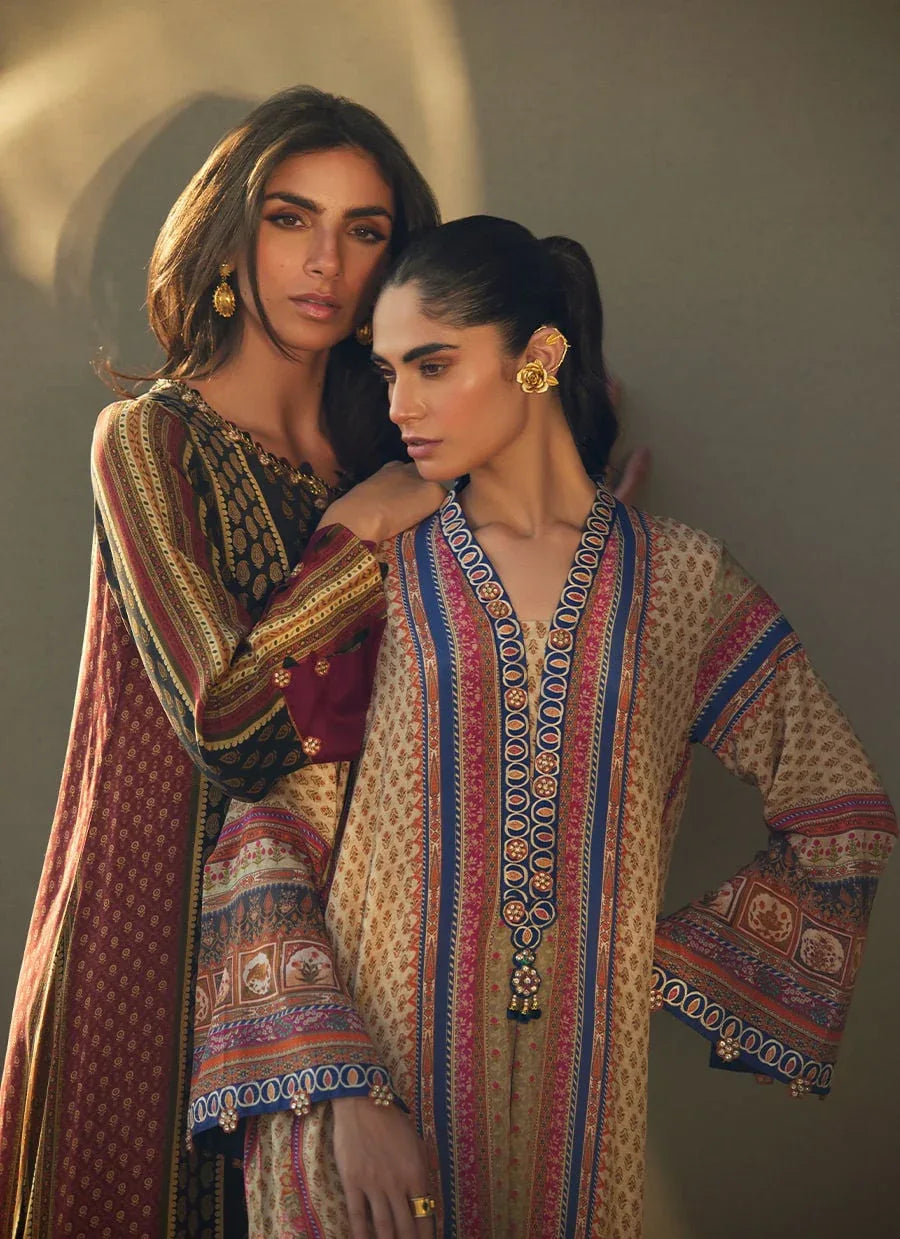 Farah Talib Aziz | Laani The Kaftan Edit | Sora Sand Crepe - Aqsa Fabrics