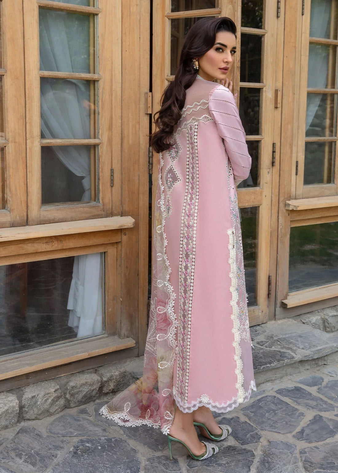 Crimson | Lawn 2024 | A Floral Mesh - Rose Pink - Aqsa Fabrics