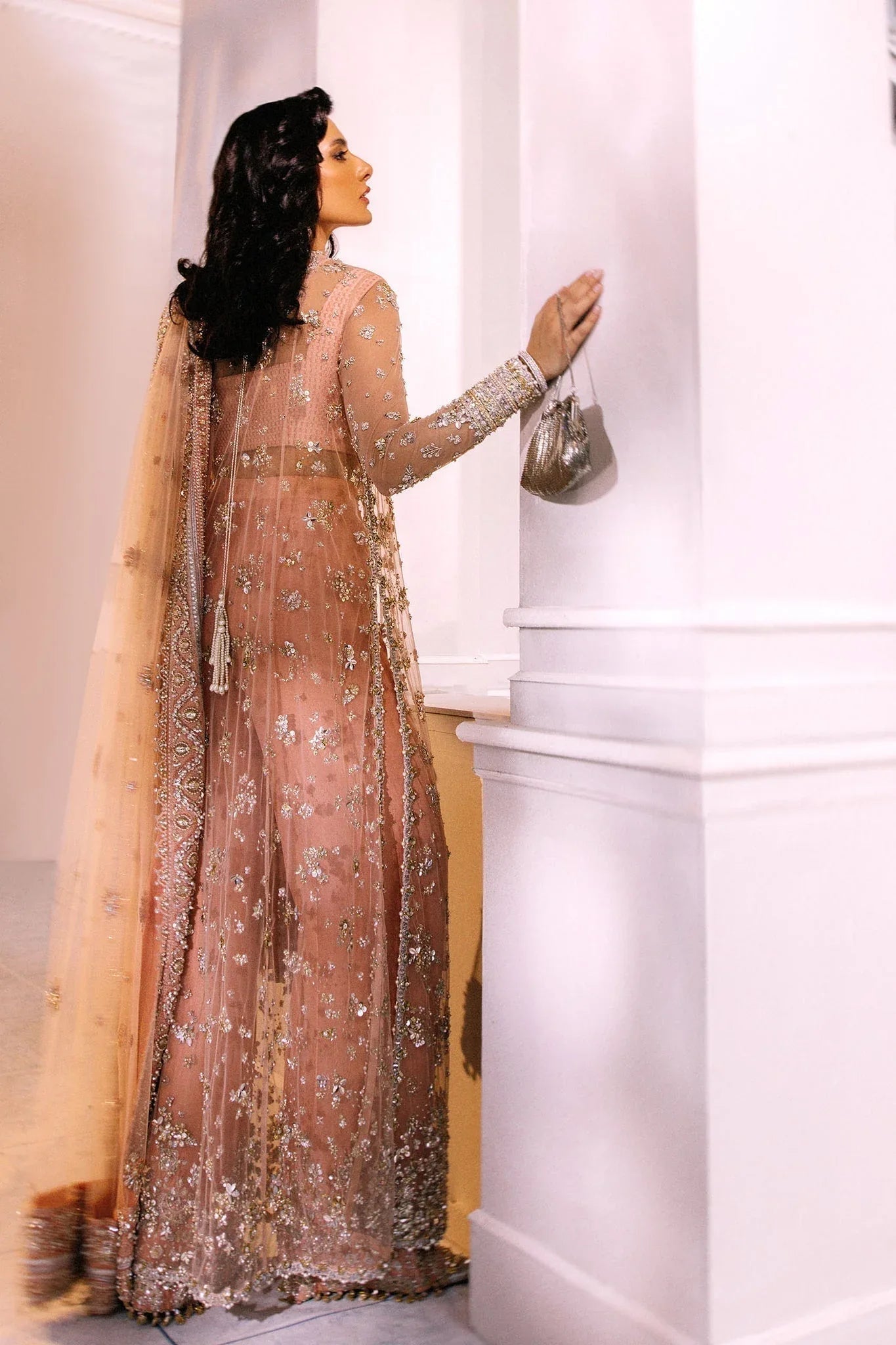 Elan | Demi Couture Onirique | ROSE PÊCHE (EP-20180) - Aqsa Fabrics