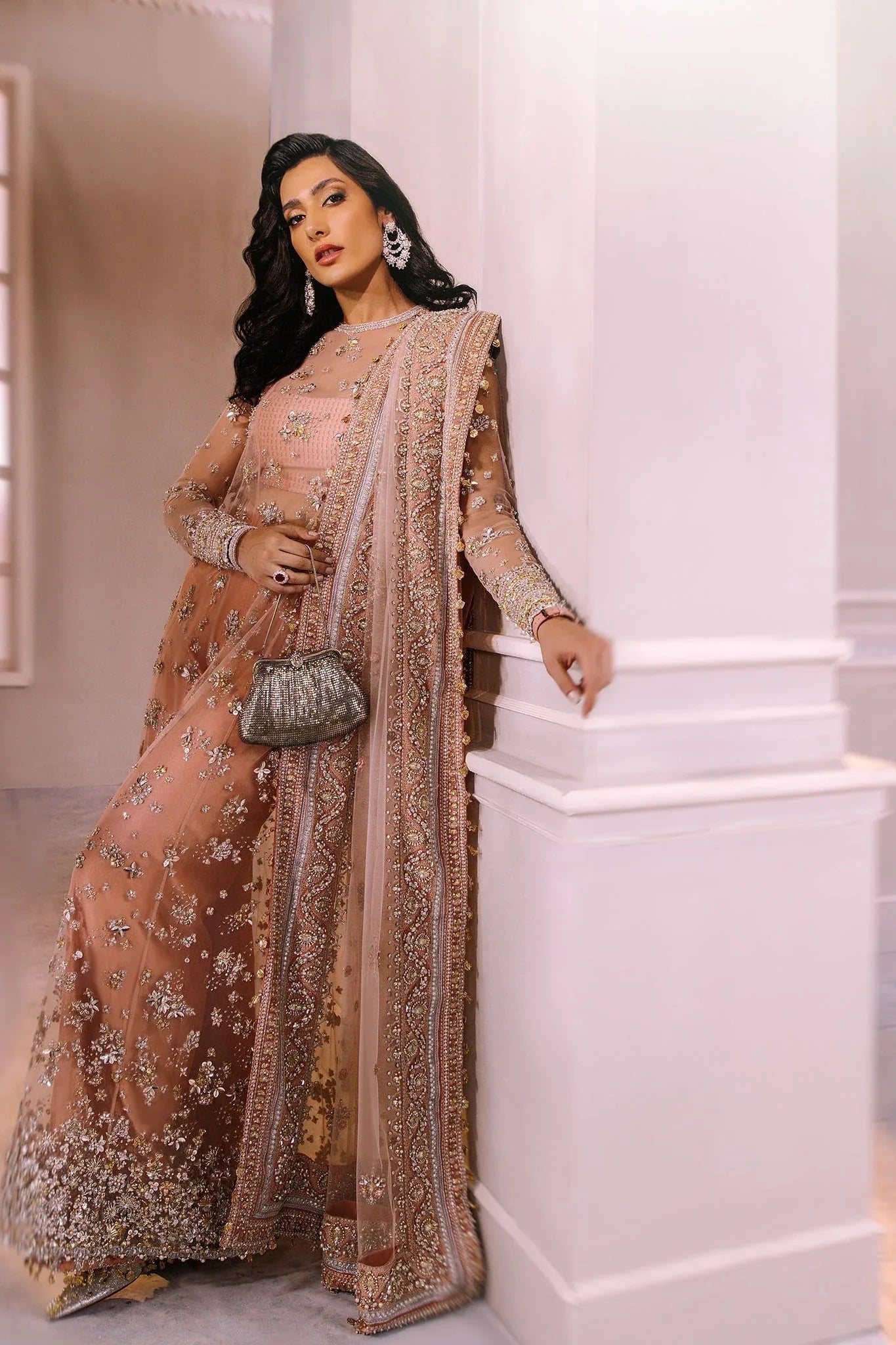 Elan | Demi Couture Onirique | ROSE PÊCHE (EP-20180) - Aqsa Fabrics