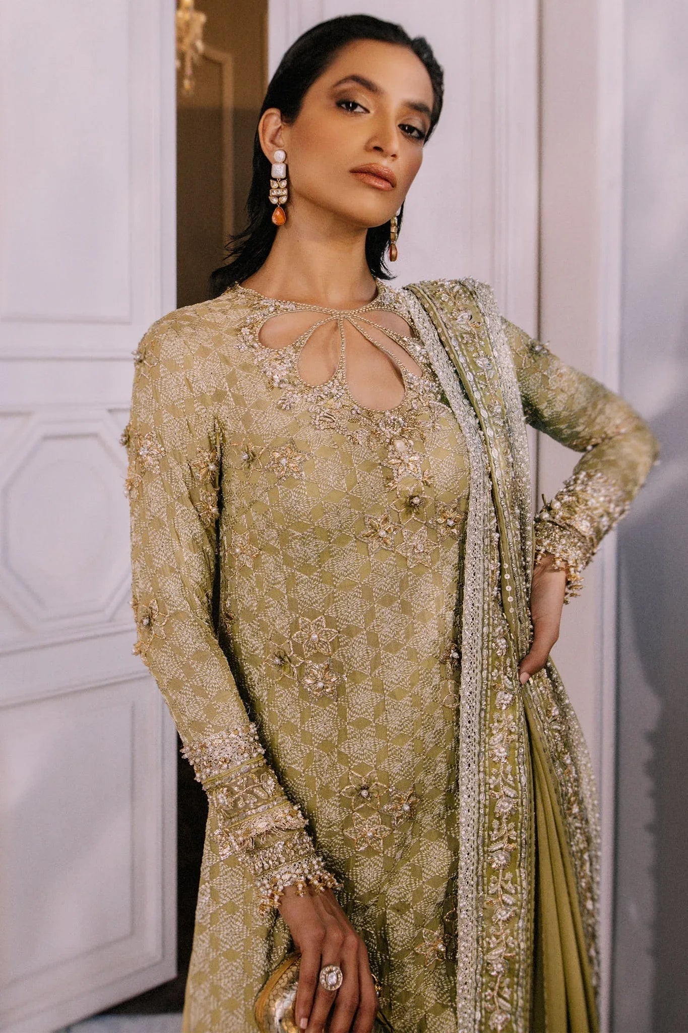 Elan | Demi Couture Onirique | ÉCLAT VERT (EP-20658) - Aqsa Fabrics