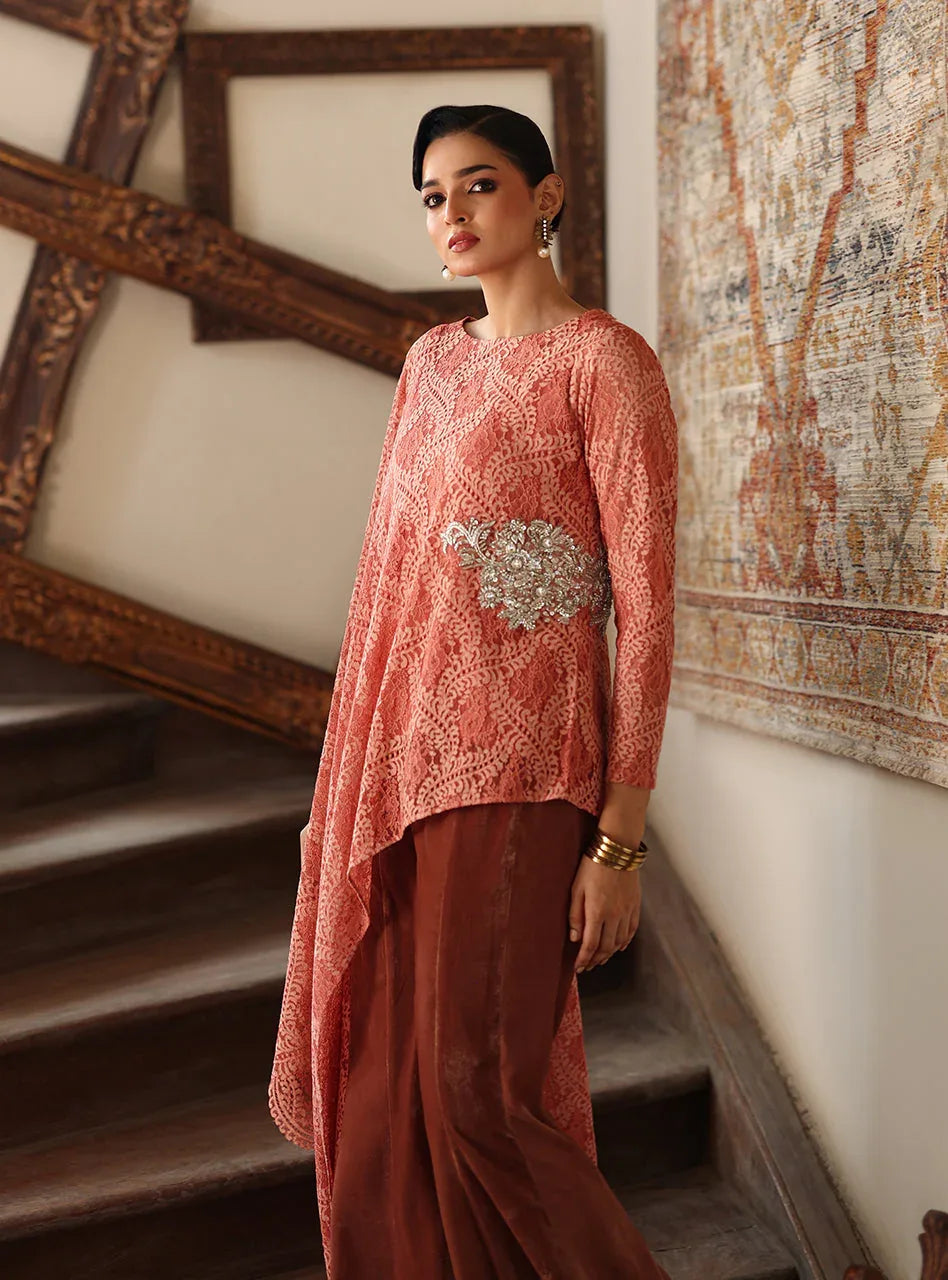 Zainab Chottani | Velura Velvet Edit 25 | Blush Cape - Aqsa Fabrics