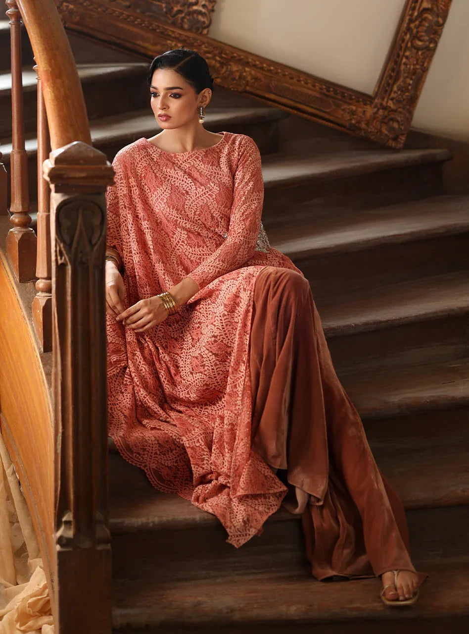 Zainab Chottani | Velura Velvet Edit 25 | Blush Cape - Aqsa Fabrics