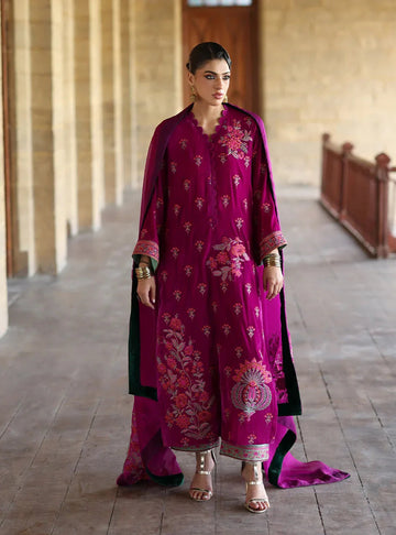 Zainab Chottani | Velura Velvet Edit 25 | Mulberry Long Shirt - Aqsa Fabrics