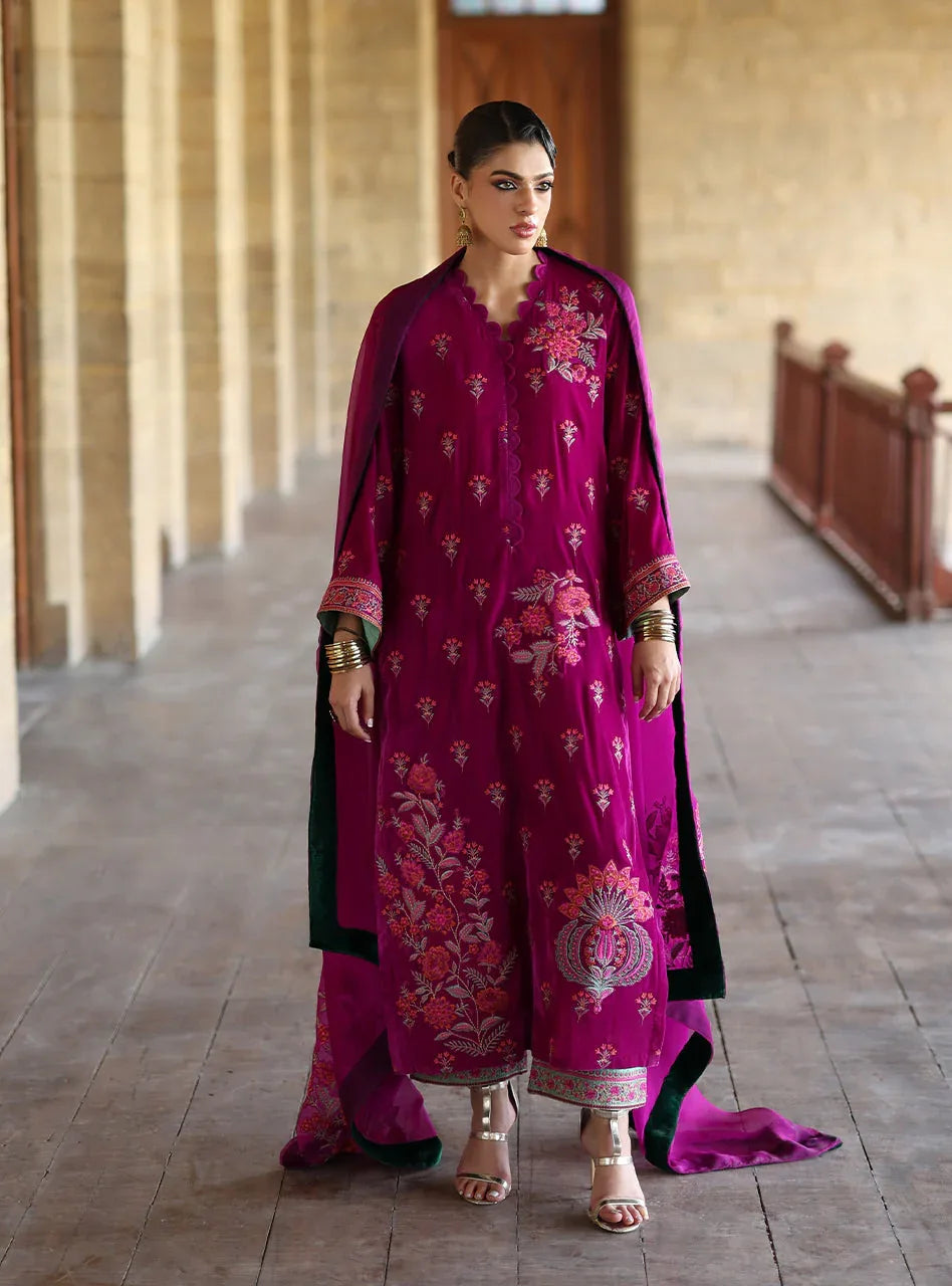 Zainab Chottani | Velura Velvet Edit 25 | Mulberry Long Shirt - Aqsa Fabrics