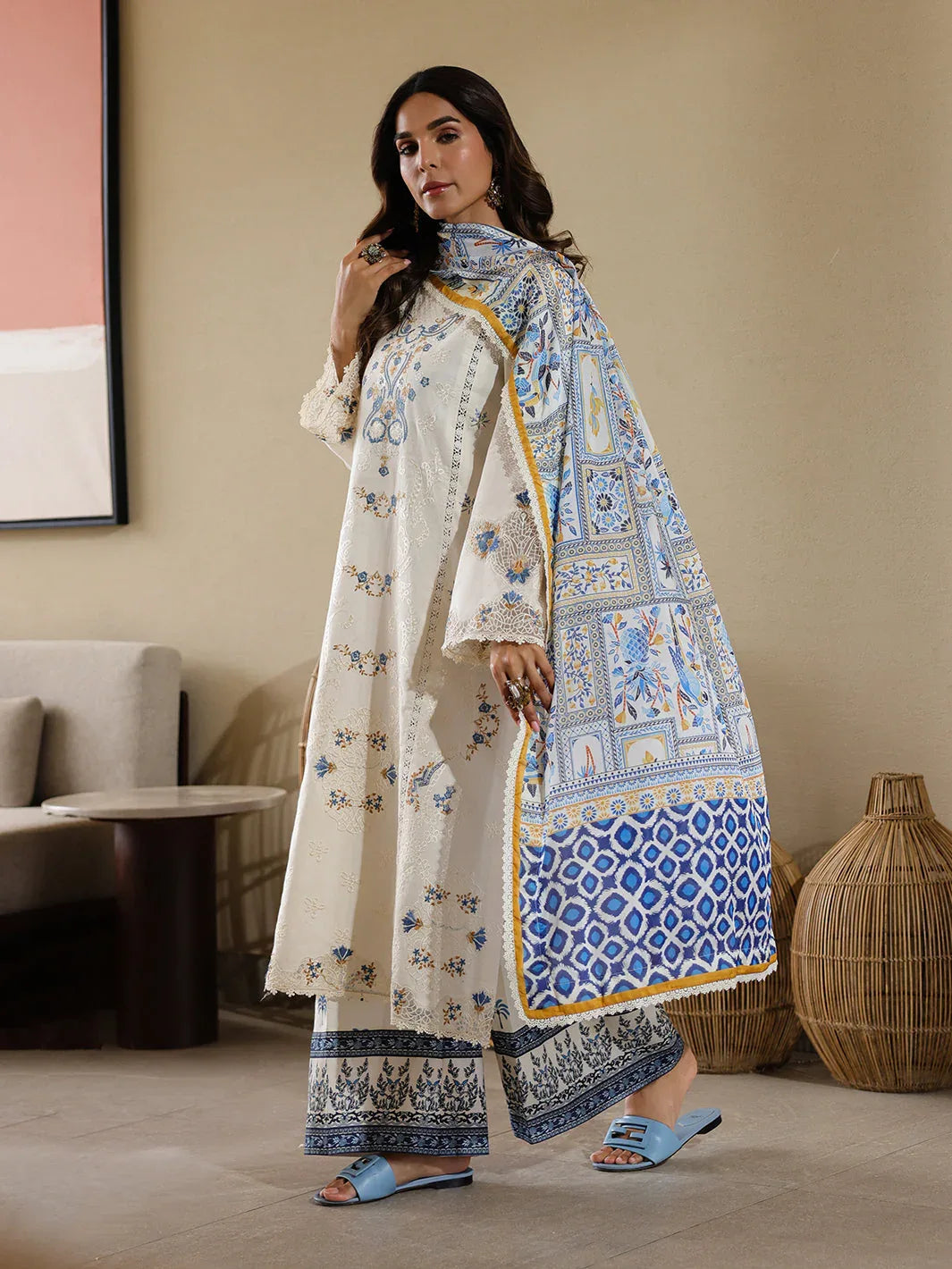 Faiza Faisal | Marine Luxury Lawn 25 | MIRHA - Aqsa Fabrics
