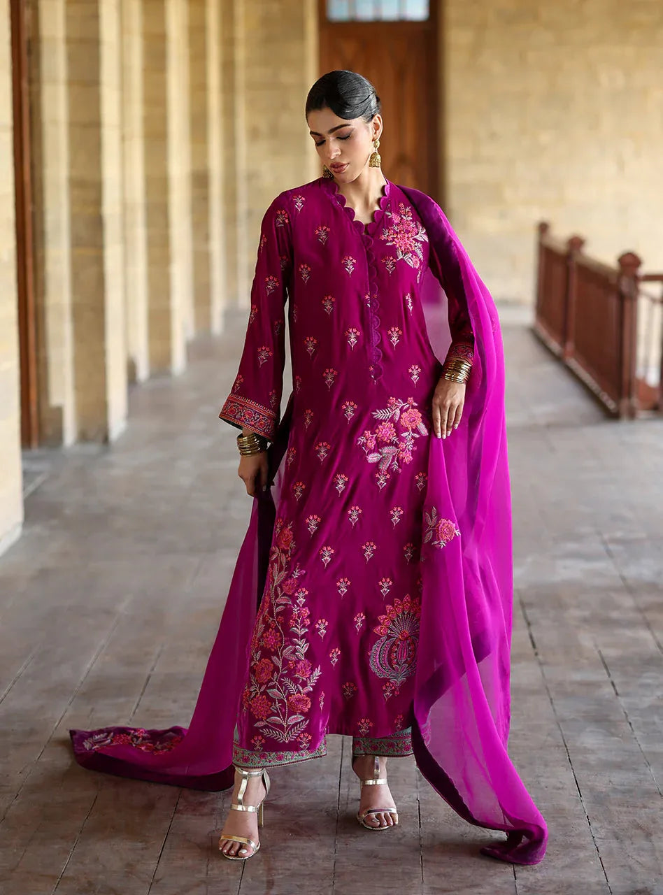 Zainab Chottani | Velura Velvet Edit 25 | Mulberry Long Shirt - Aqsa Fabrics