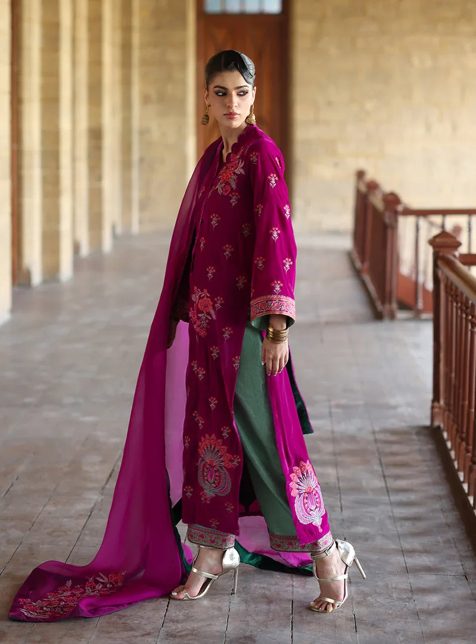 Zainab Chottani | Velura Velvet Edit 25 | Mulberry Long Shirt - Aqsa Fabrics