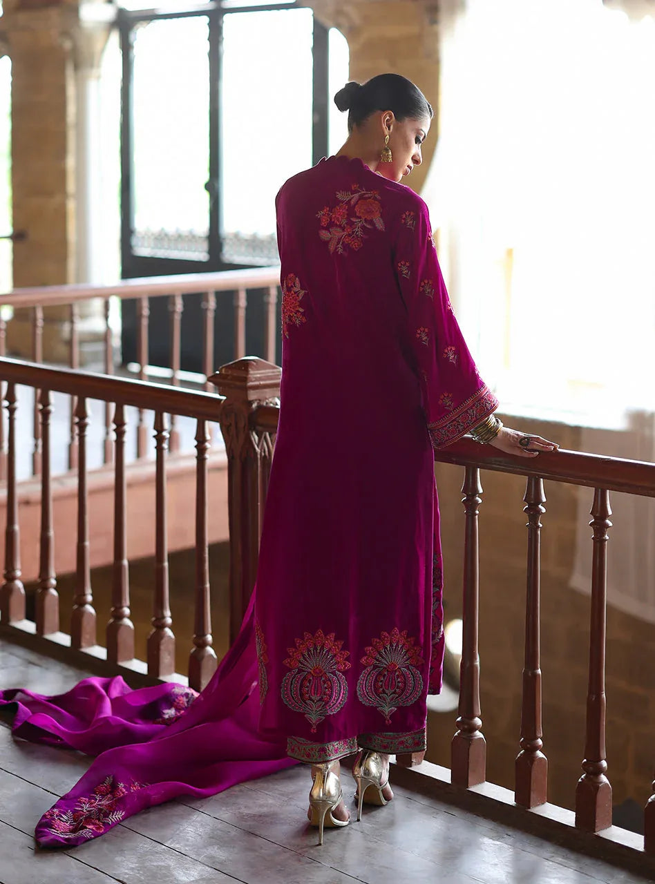 Zainab Chottani | Velura Velvet Edit 25 | Mulberry Long Shirt - Aqsa Fabrics