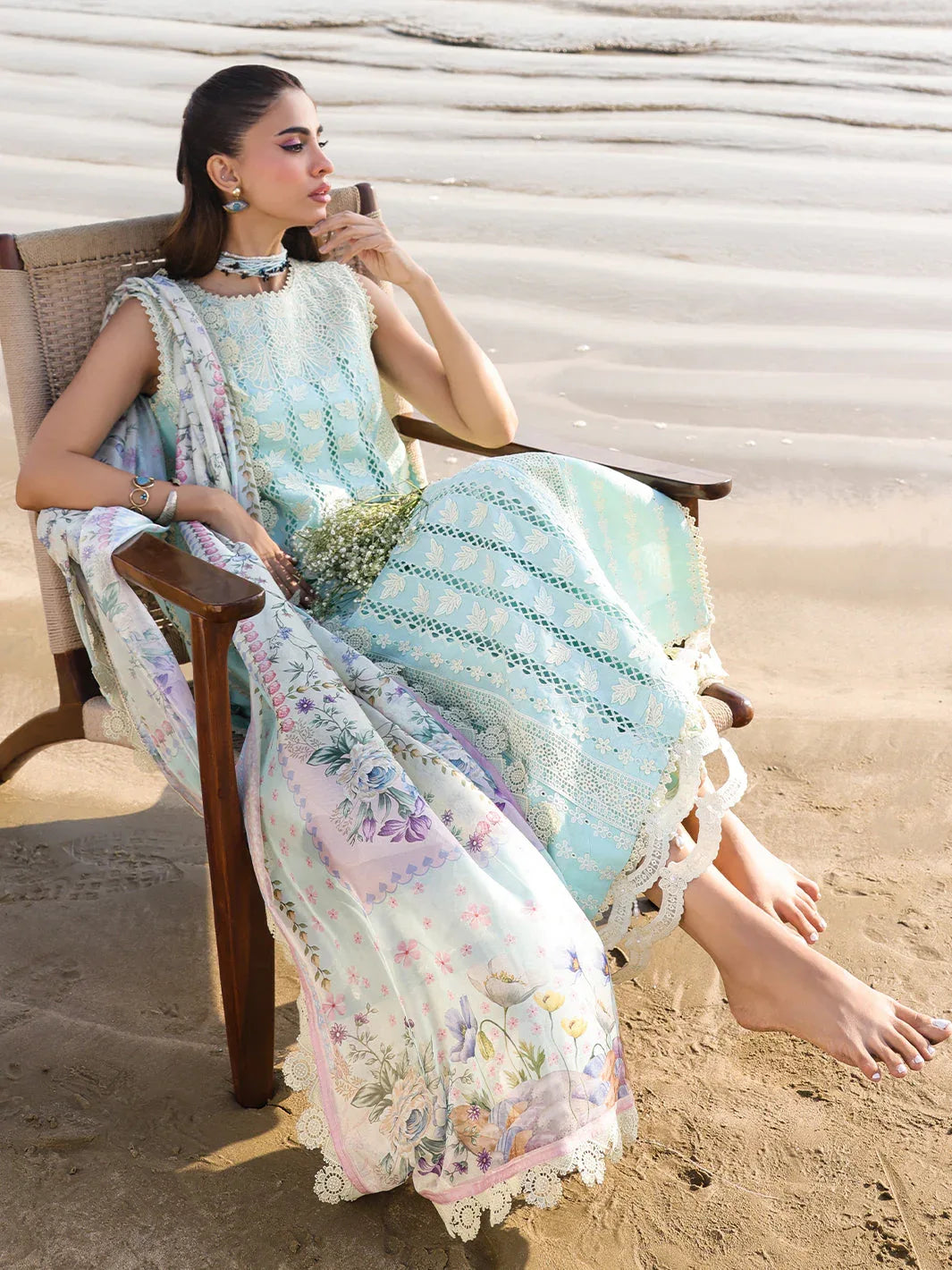 Faiza Faisal | Marine Luxury Lawn 25 | AINE - Aqsa Fabrics