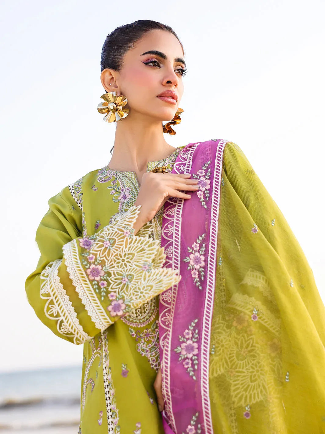 Faiza Faisal | Marine Luxury Lawn 25 | HINA - Aqsa Fabrics