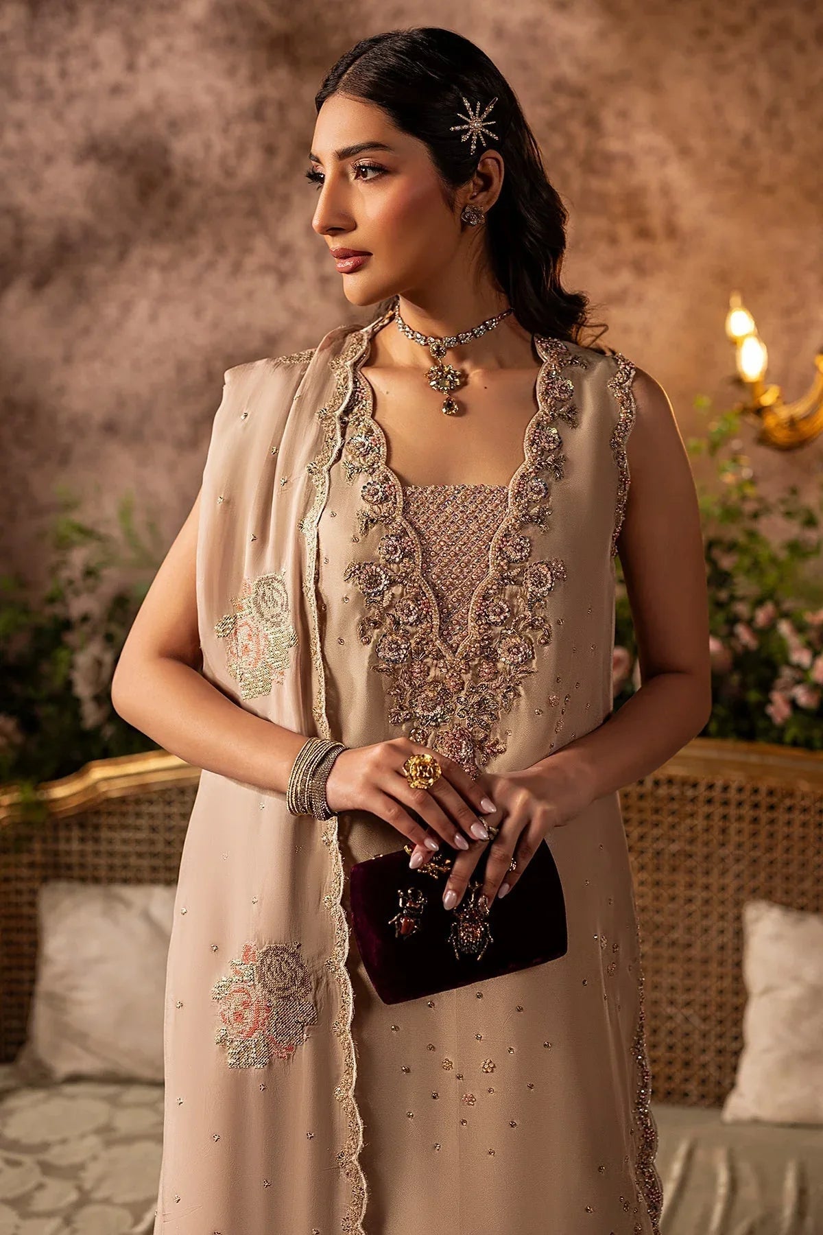 Mina Kashif | Loona Lawn 25 | Garnet - Aqsa Fabrics