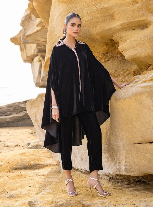 Zainab Chottani | The Kaftan Edit | Black Plum - Aqsa Fabrics