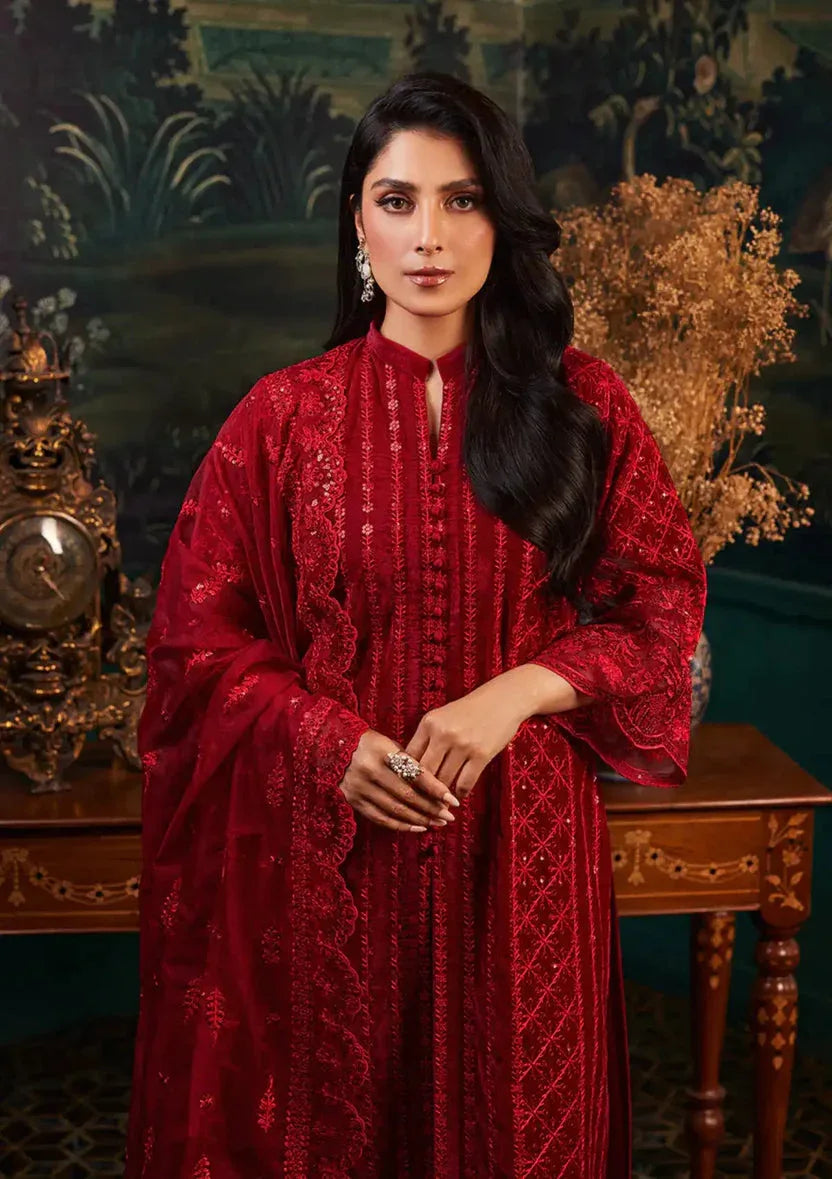 Zainab Chottani | Embroidered Velvet | SURKH D-05 - Aqsa Fabrics