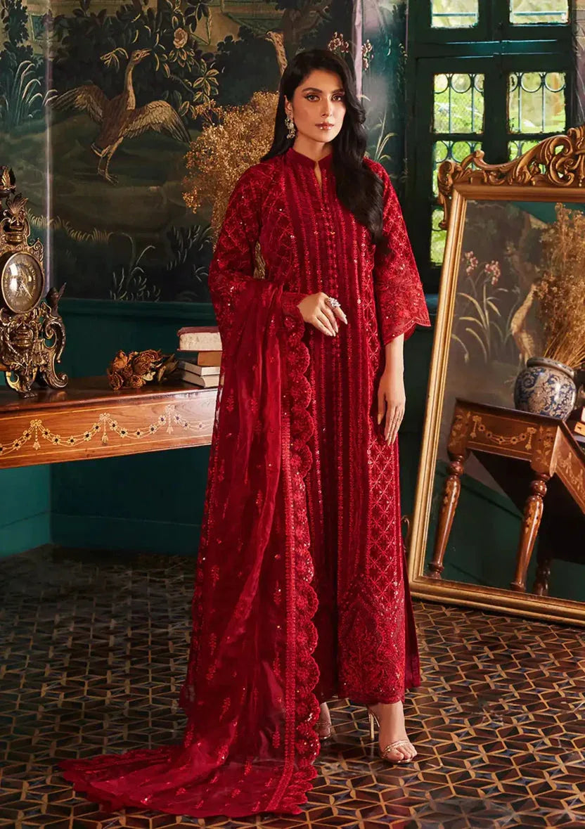 Zainab Chottani | Embroidered Velvet | SURKH D-05 - Aqsa Fabrics