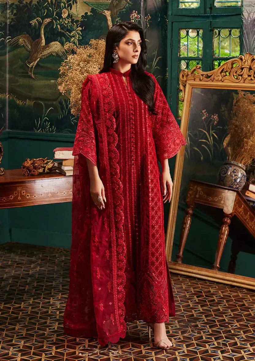 Zainab Chottani | Embroidered Velvet | SURKH D-05 - Aqsa Fabrics