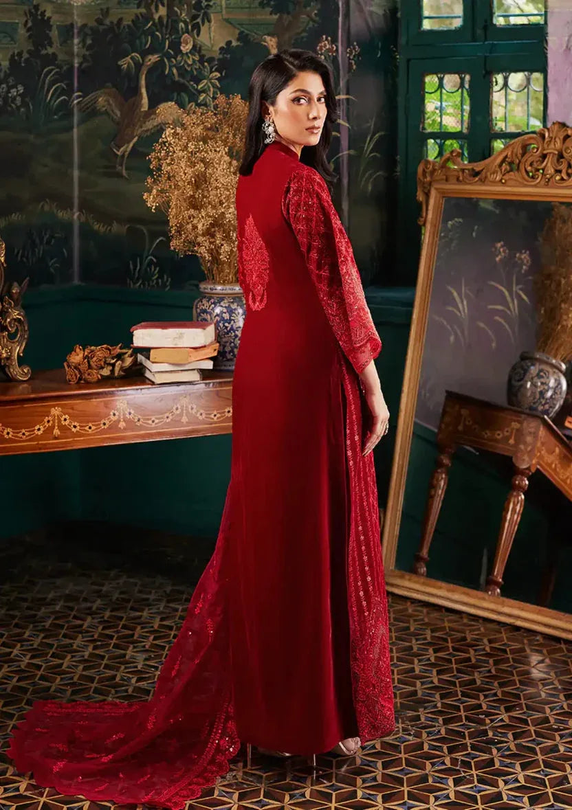 Zainab Chottani | Embroidered Velvet | SURKH D-05 - Aqsa Fabrics