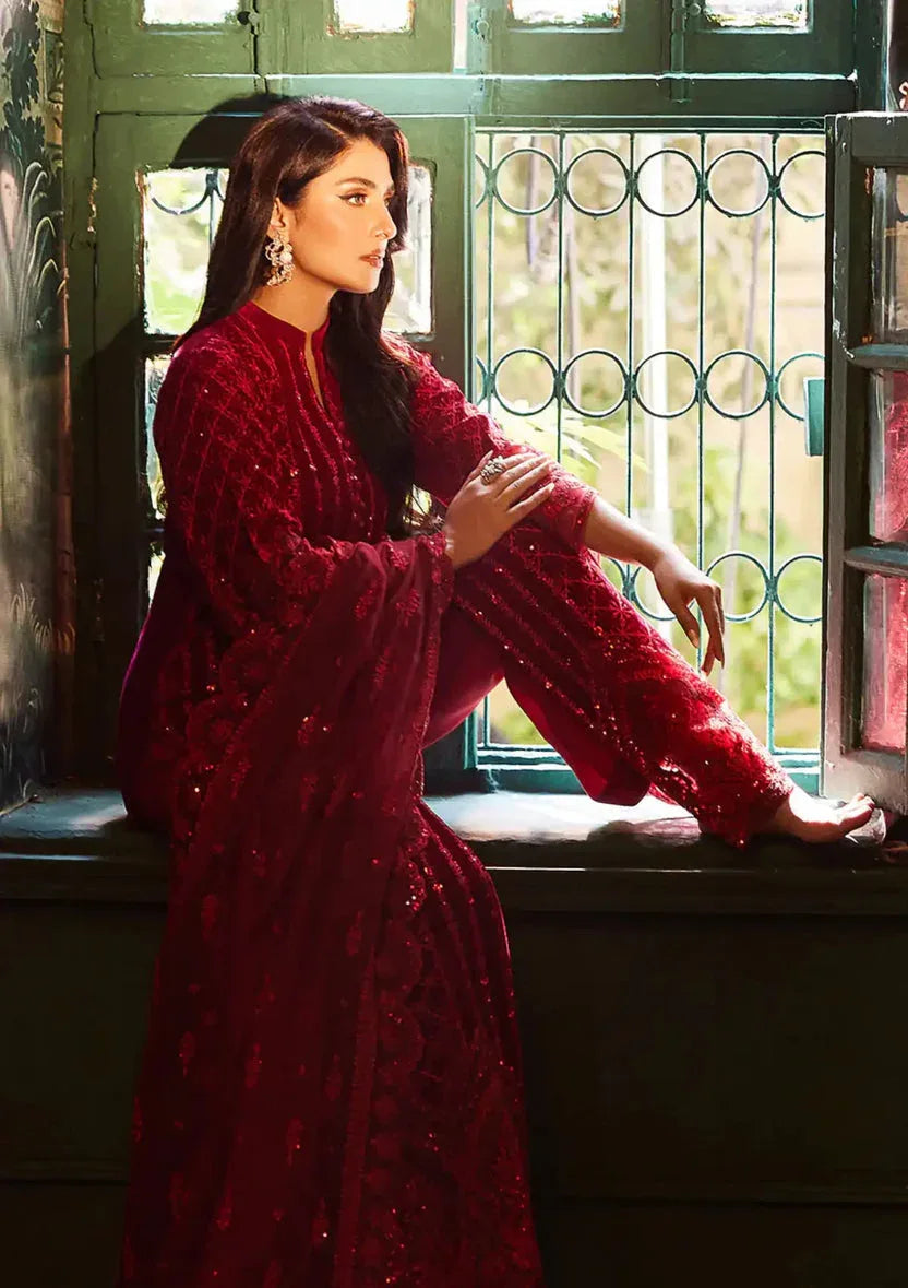Zainab Chottani | Embroidered Velvet | SURKH D-05 - Aqsa Fabrics