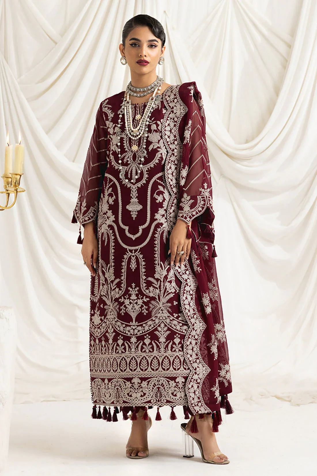 Alizeh | Formals Collection | Clara C (MAROON) - Aqsa Fabrics