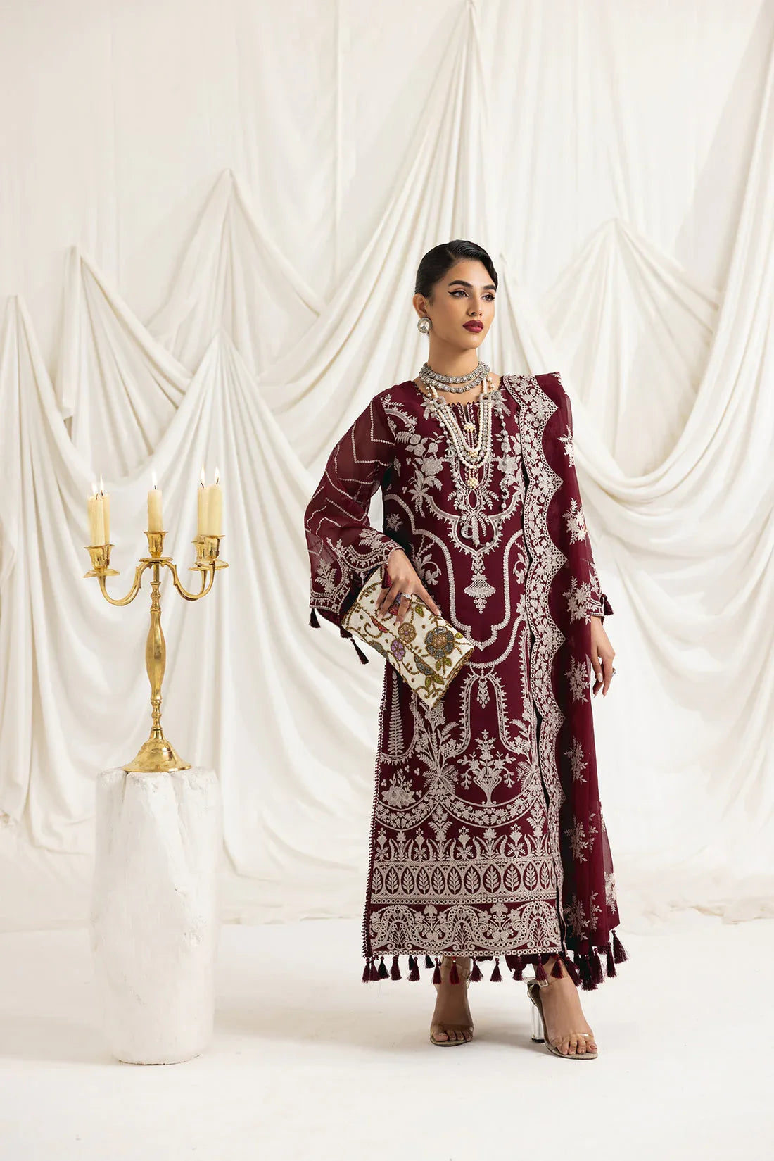 Alizeh | Formals Collection | Clara C (MAROON) - Aqsa Fabrics