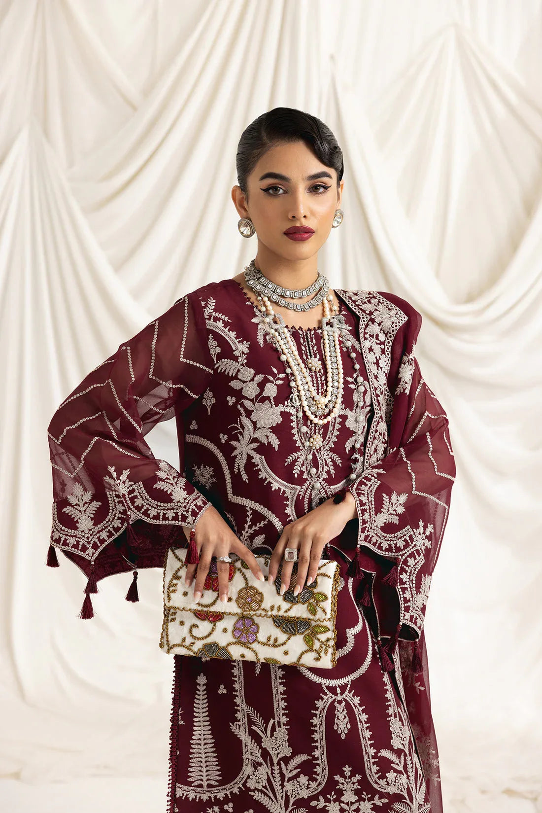 Alizeh | Formals Collection | Clara C (MAROON) - Aqsa Fabrics