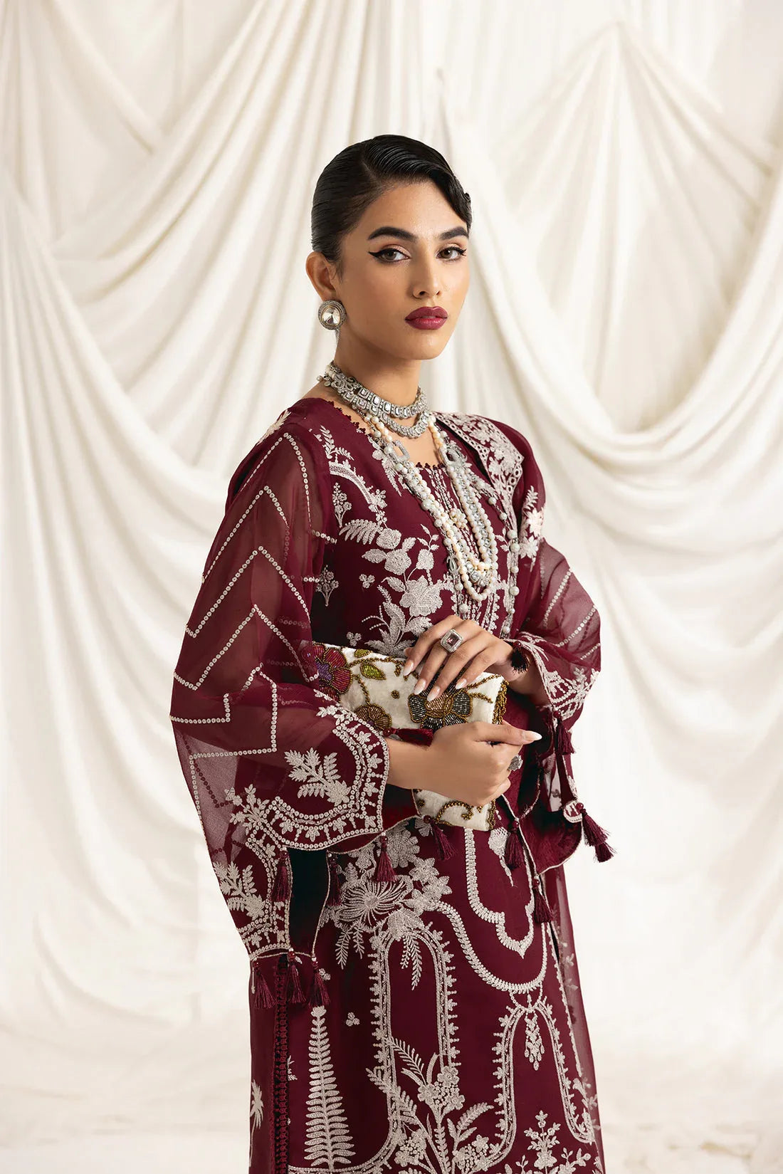 Alizeh | Formals Collection | Clara C (MAROON) - Aqsa Fabrics