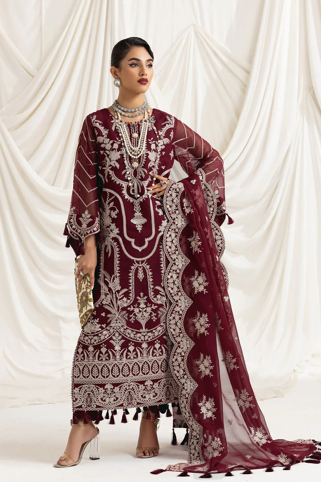 Alizeh | Formals Collection | Clara C (MAROON) - Aqsa Fabrics