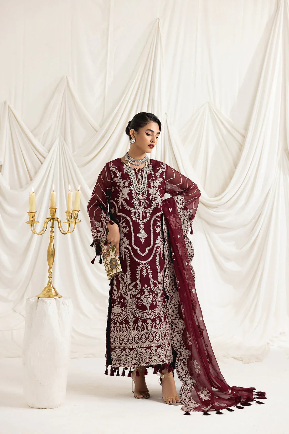 Alizeh | Formals Collection | Clara C (MAROON) - Aqsa Fabrics