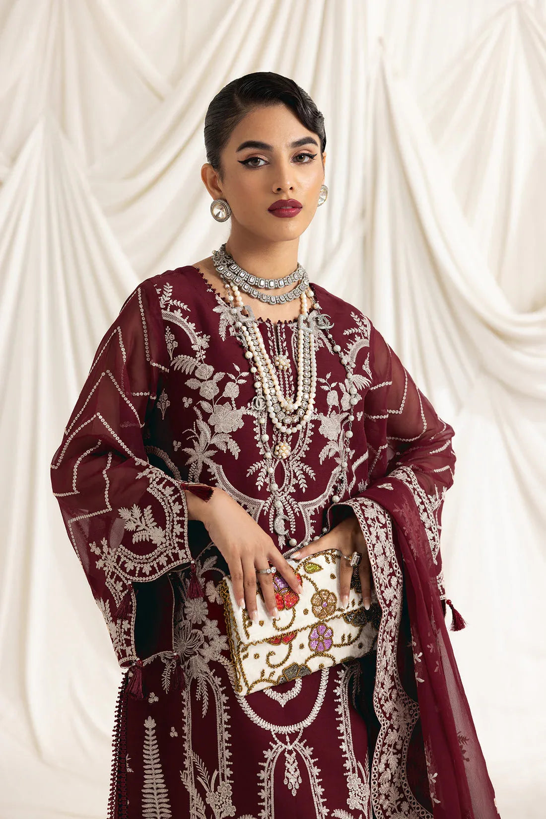 Alizeh | Formals Collection | Clara C (MAROON) - Aqsa Fabrics