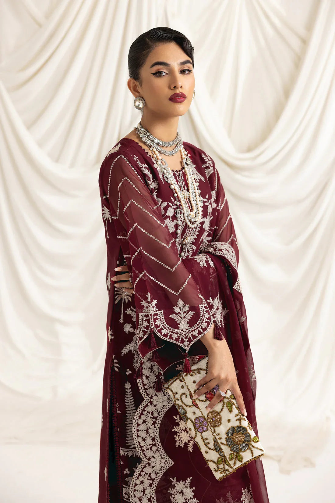 Alizeh | Formals Collection | Clara C (MAROON) - Aqsa Fabrics