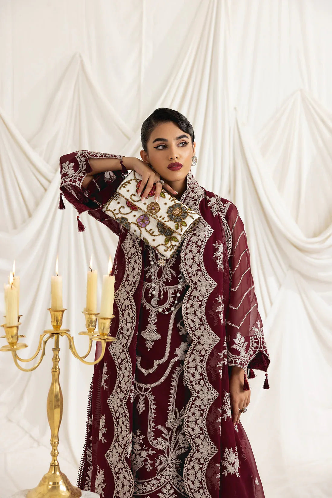 Alizeh | Formals Collection | Clara C (MAROON) - Aqsa Fabrics