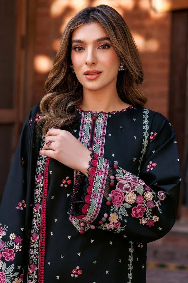 Farasha | Summer Weaves Embroidered Lawn | Ornate Noir - Aqsa Fabrics