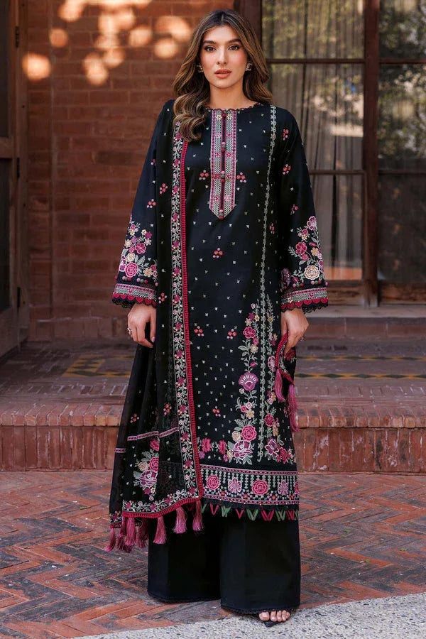 Farasha | Summer Weaves Embroidered Lawn | Ornate Noir - Aqsa Fabrics