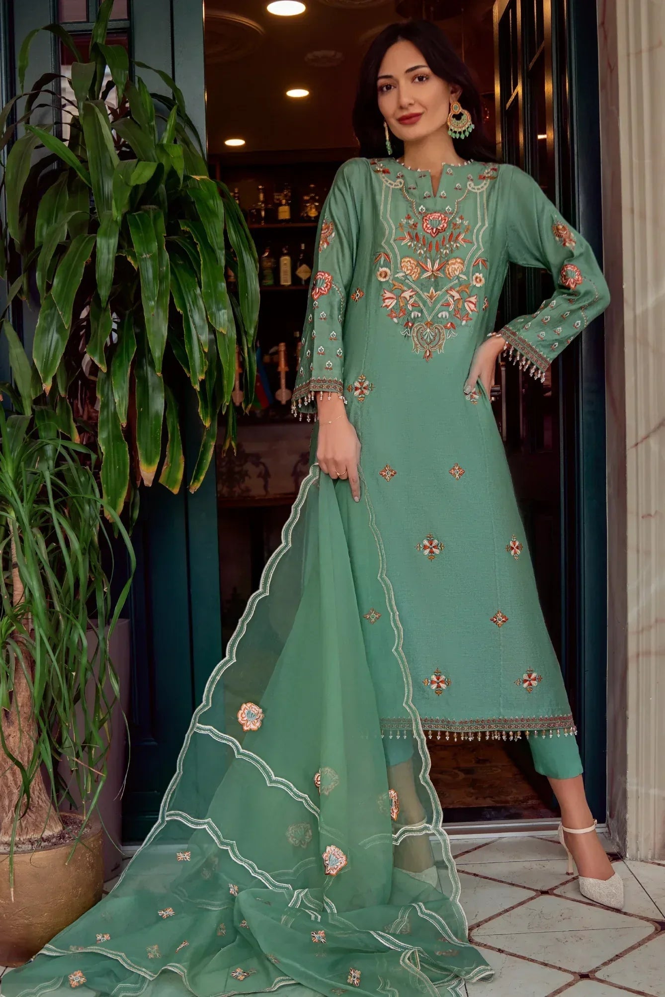 Muntaha | Noore e Zaib | Teal Green - Emre - Aqsa Fabrics
