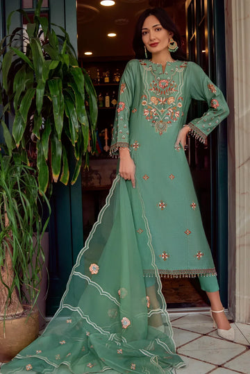 Muntaha | Noore e Zaib | Teal Green - Emre - Aqsa Fabrics