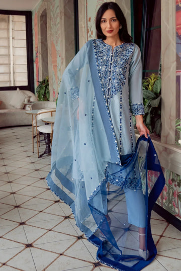 Muntaha | Noore e Zaib | Ice Blue - Seraph - Aqsa Fabrics