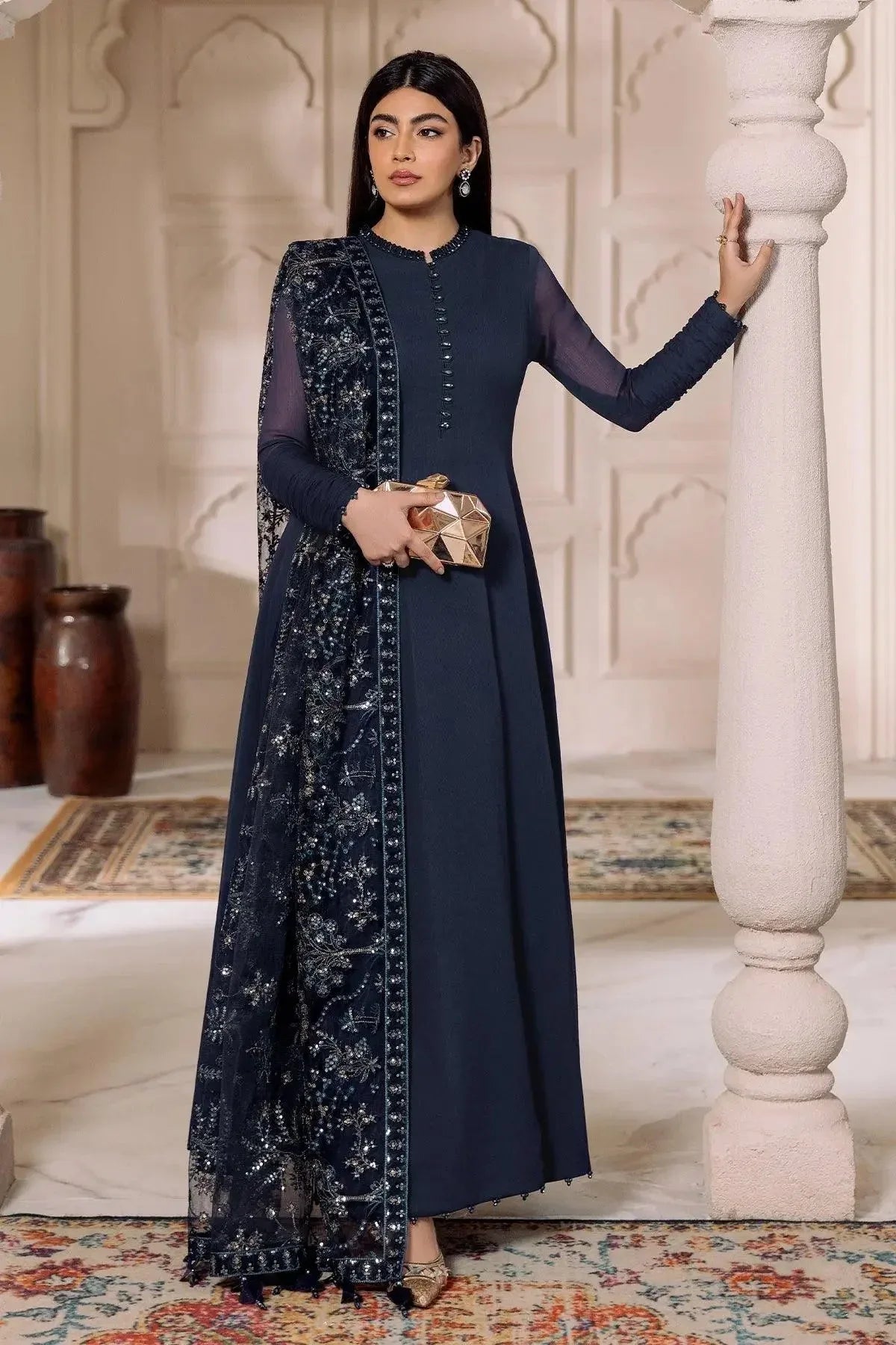 Alizeh | Ready to wear | Navy Blue 3 piece - RTW1012 - Aqsa Fabrics