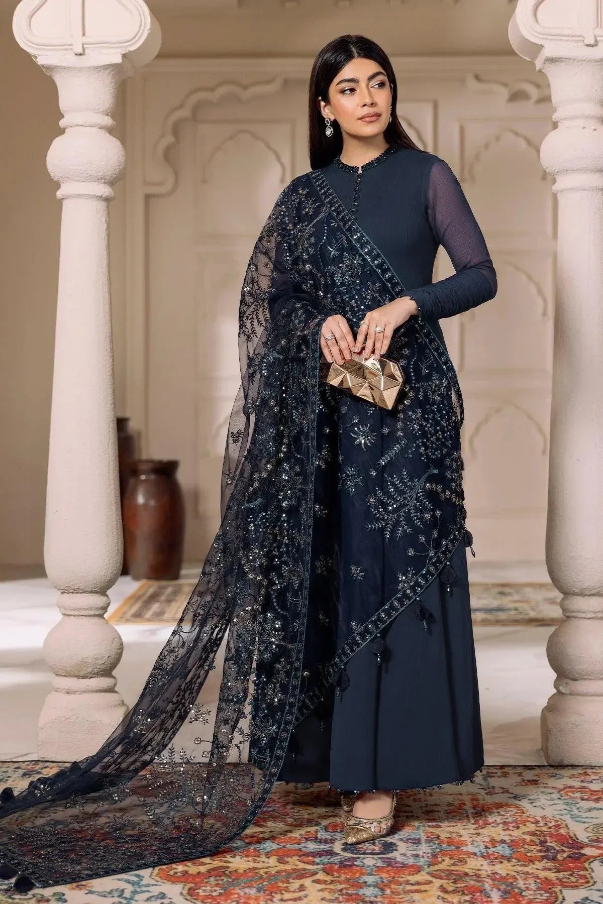 Alizeh | Ready to wear | Navy Blue 3 piece - RTW1012 - Aqsa Fabrics