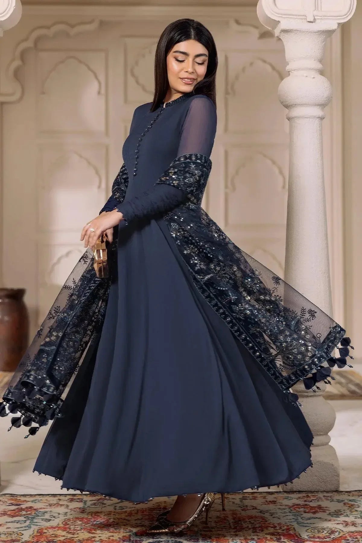 Alizeh | Ready to wear | Navy Blue 3 piece - RTW1012 - Aqsa Fabrics
